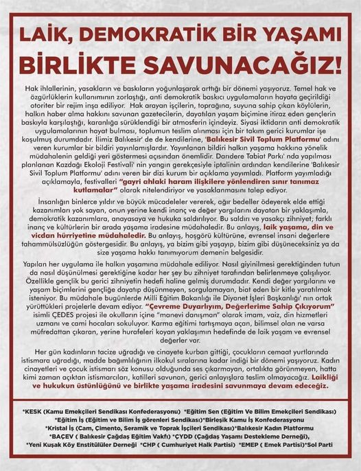 LAİK ,DEMOKRATİK BİR YAŞAMI BİRLİKTE  SAVUNACAĞIZ