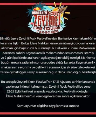 ZEYTİNLİ ROCK FESTİVALİ'NİN İPTALİ GENÇLERE, ESNAFA ZARAR