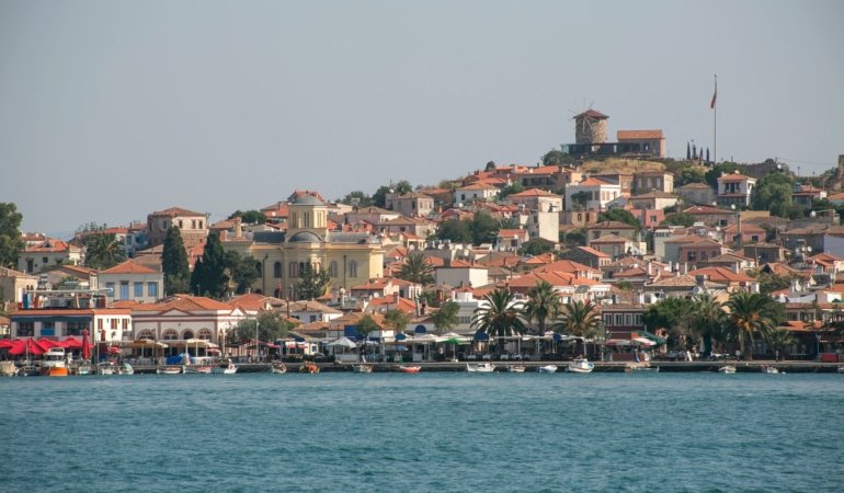 coast of summer town cunda ali bey island at ayvalik balikesir turkey
