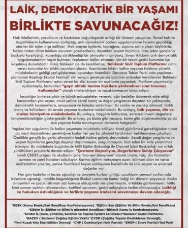 LAİK ,DEMOKRATİK BİR YAŞAMI BİRLİKTE SAVUNACAĞIZ