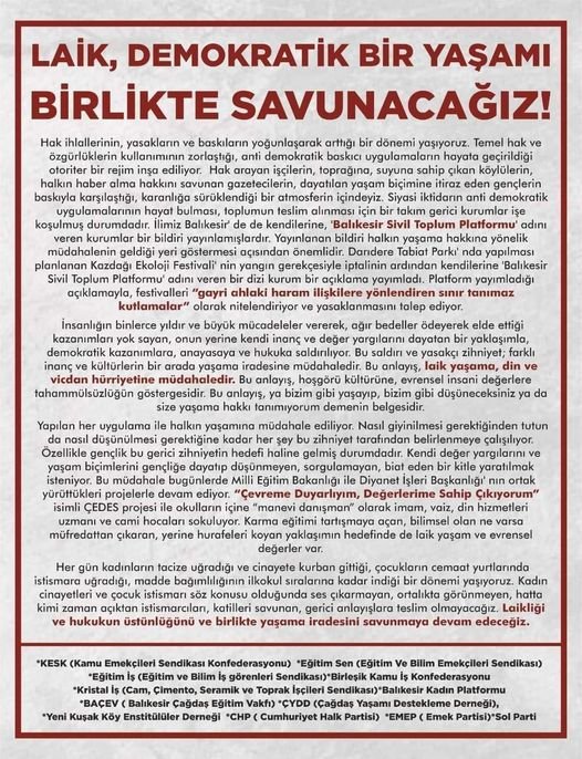 LAİK ,DEMOKRATİK BİR YAŞAMI BİRLİKTE SAVUNACAĞIZ