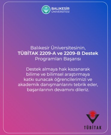 BAÜN'ÜN TÜBİTAK 2209-A ve 2209-B BAŞARISI