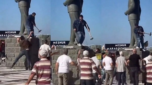 Ayvalık’ta Atatürk Heykeline balyozlu saldırı!