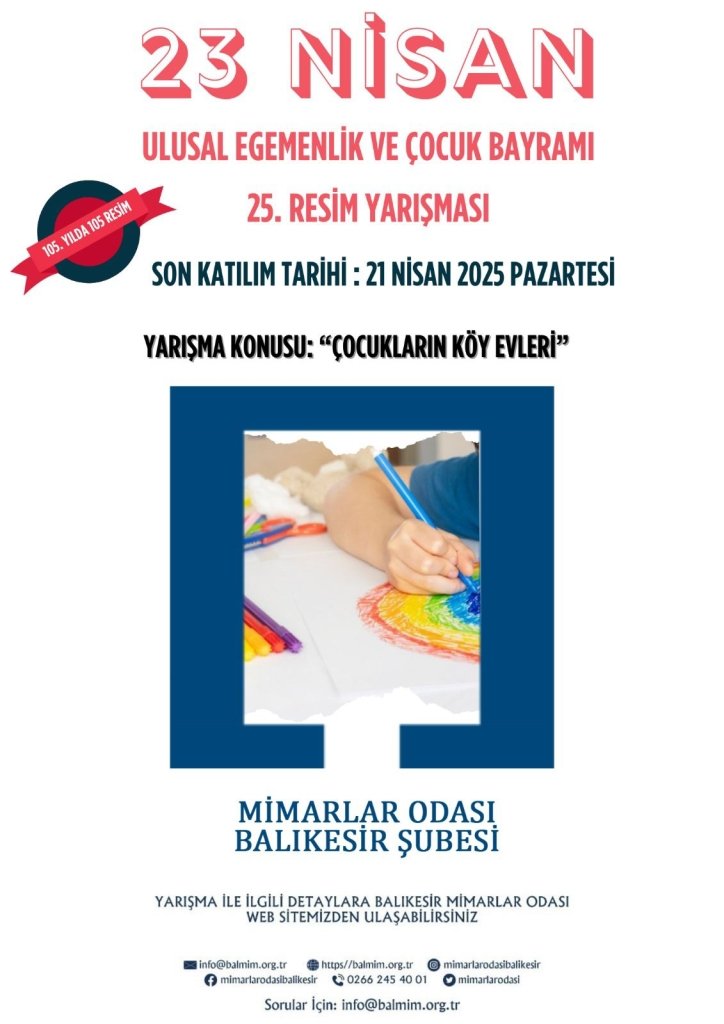 Mimarlar Odası Balıkesir Şubesi 25. Geleneksel 23 Nisan Resim Yarışması Başlıyor!