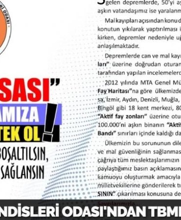 JEOLOJİ MÜHENDİSLERİ ODASI'NDAN TBMM'YE AÇIK ÇAĞRI